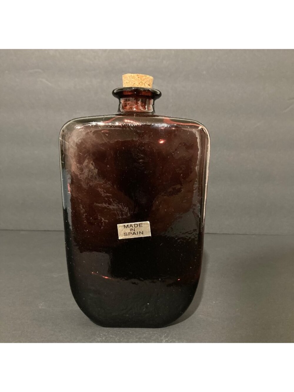 Vintage Purple Glass Flask Bottle With Cork - Made In Spain